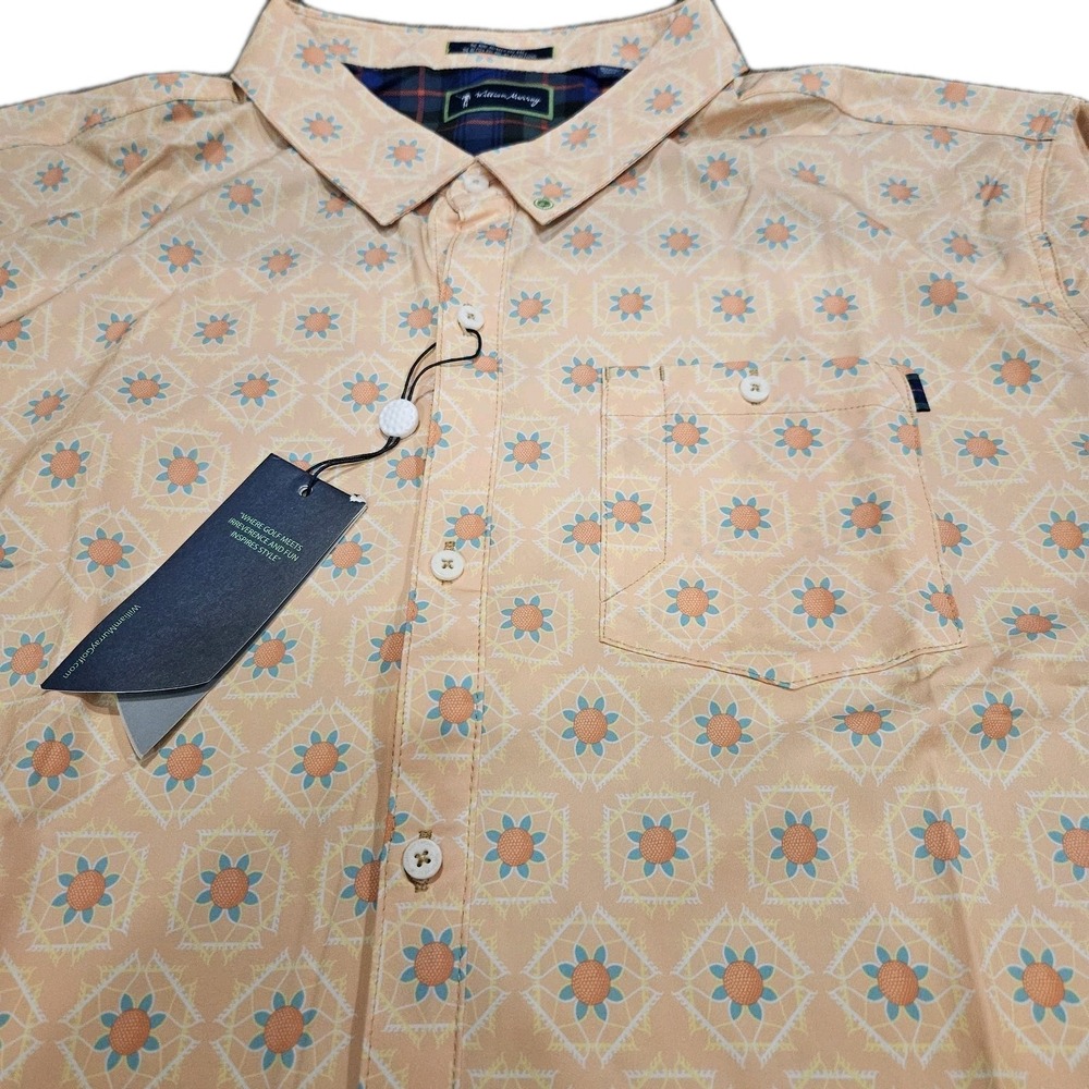 William Murray Golf Shirt Men's Large NWT Orange Floral Button Down Performance
